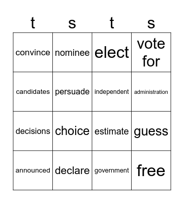 Vocabulary Bingo Card