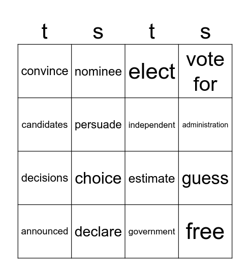 Vocabulary Bingo Card