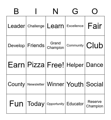 4-H Bingo Card