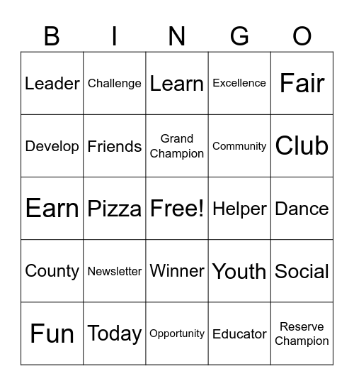 4-H Bingo Card