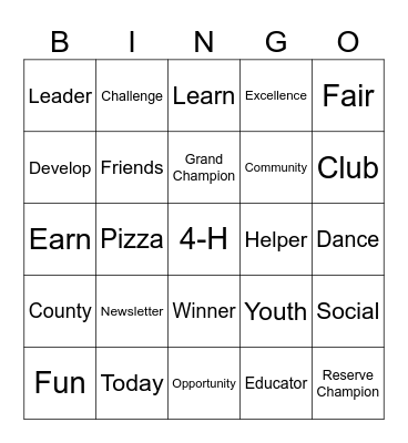 4-H Bingo Card