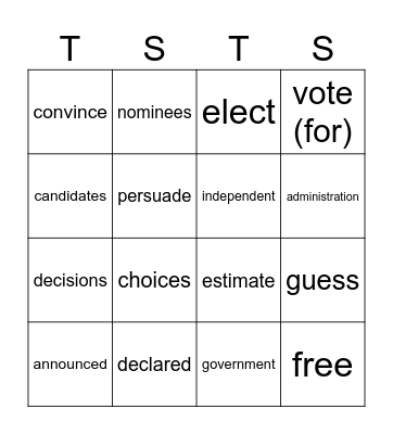 Vocabulary Bingo Card