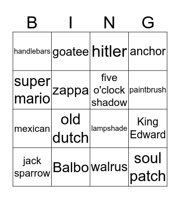 Facial Bingo Card