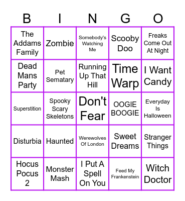 Halloween Music Bingo #1 Bingo Card