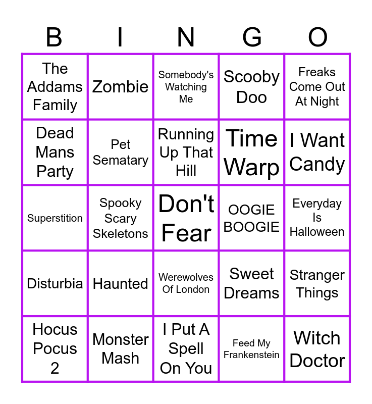 Halloween Music Bingo #1 Bingo Card