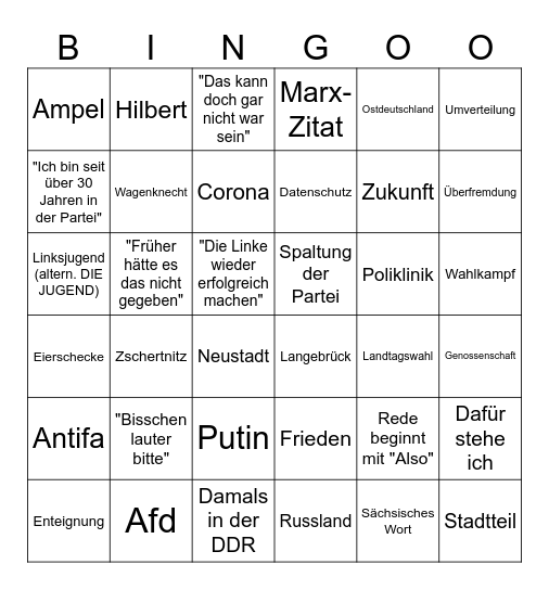 Das große Stadtparteitags Wörter-BINGO Card