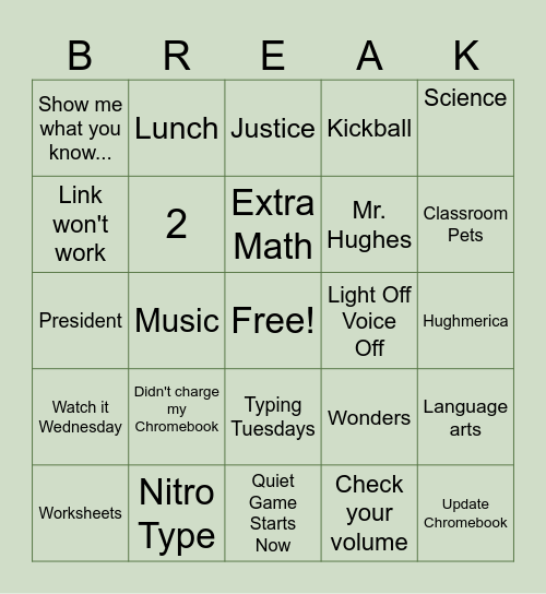 END OF TERM BINGOLib Bingo Card