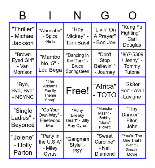 MUSIC BINGO Card