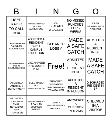 RECEPTION BINGO Card