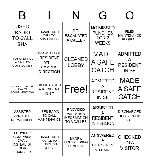 RECEPTION BINGO Card