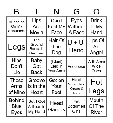 Songs With/About Body Parts Bingo Card