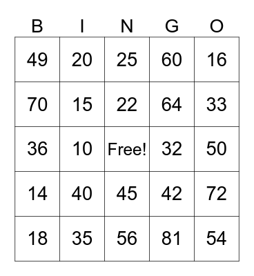 Multiplication Bingo 1 Bingo Card