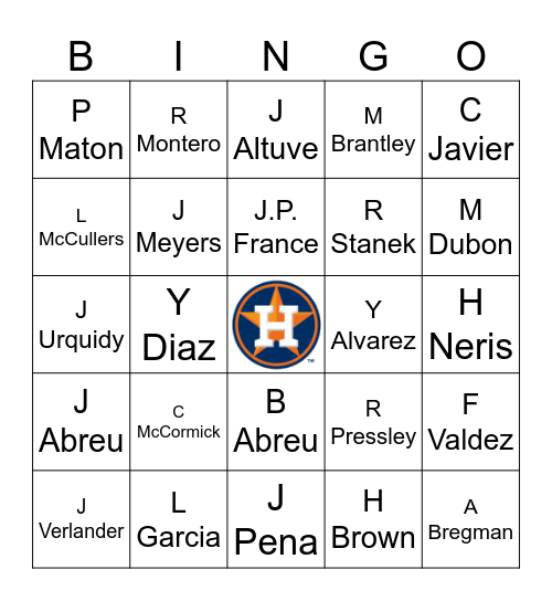 Houston Astros Bingo Card