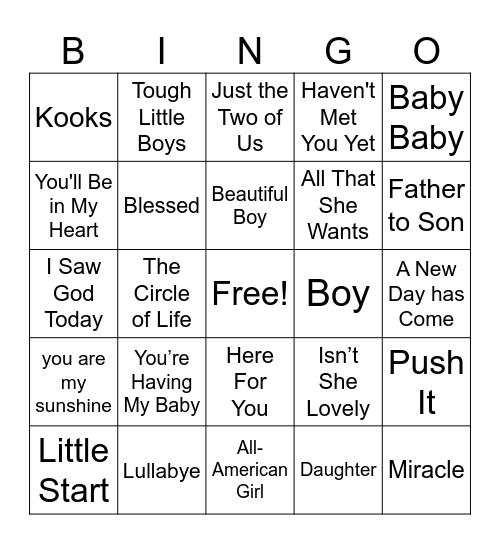 Pick Neville Baby BINGO Card