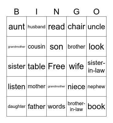 Family Bingo Card