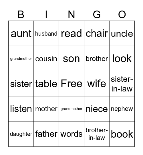 Family Bingo Card