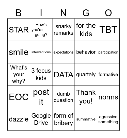 DATA DAZZLE Bingo Card