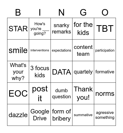 DATA DAZZLE Bingo Card