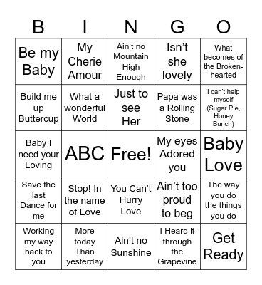 “Motown” Bingo Card