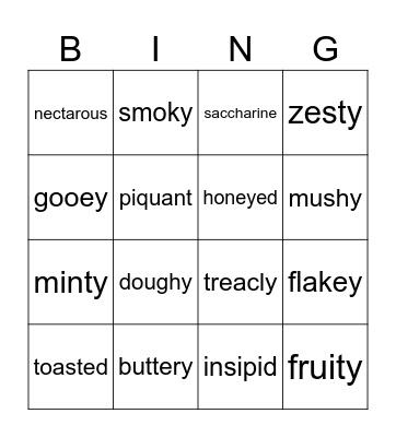 Food-related adjectives Bingo Card