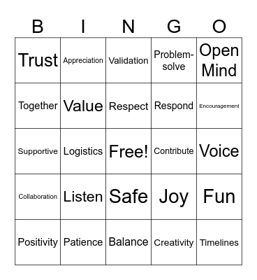 LDD Working Agreements Bingo Card