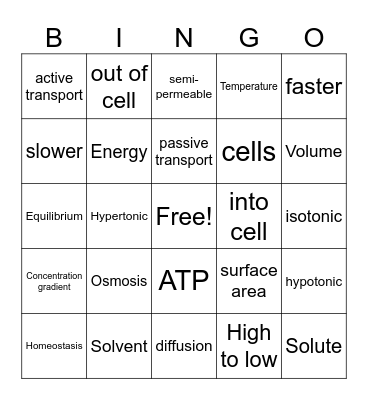 cell transport Bingo Card