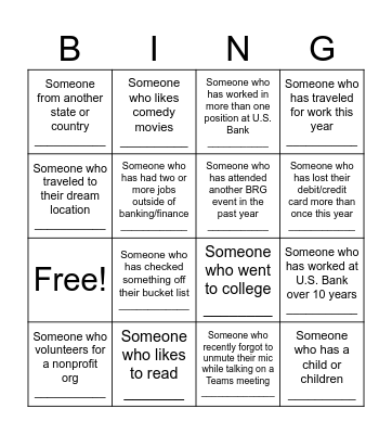 Meet Your Colleagues Bingo Card