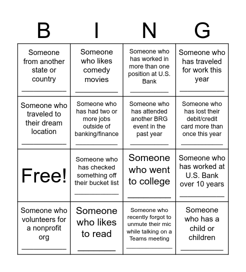 Meet Your Colleagues Bingo Card