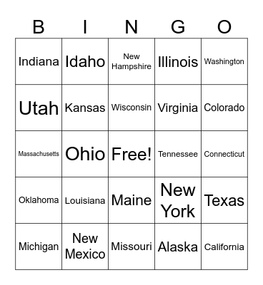 US States Bingo Card