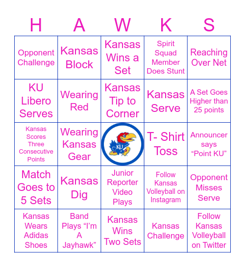 Kansas Volleyball Bingo Card