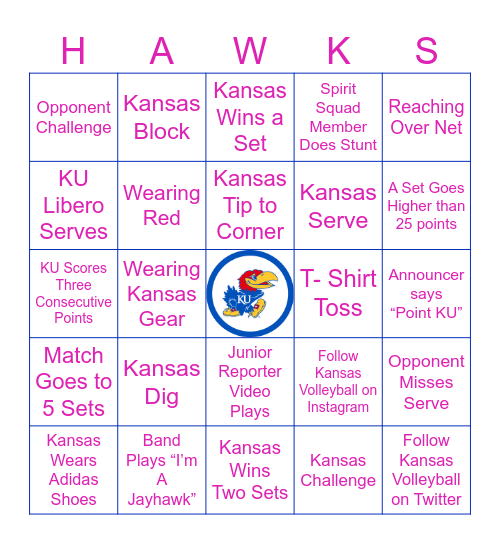 Kansas Volleyball Bingo Card