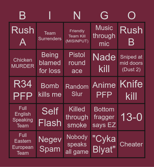 CS2 DRINKY BINGO!!! Bingo Card