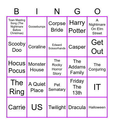 Halloween Music Bingo #2 Movies Bingo Card