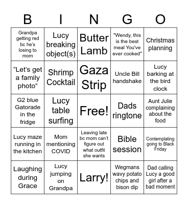 Weseman Thanksgiving Bingo Card