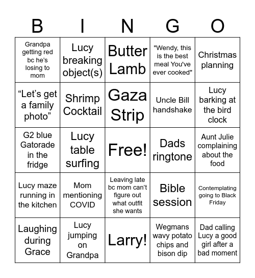 Weseman Thanksgiving Bingo Card