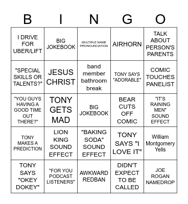 Kill Tony Bingo 2023 Bingo Card