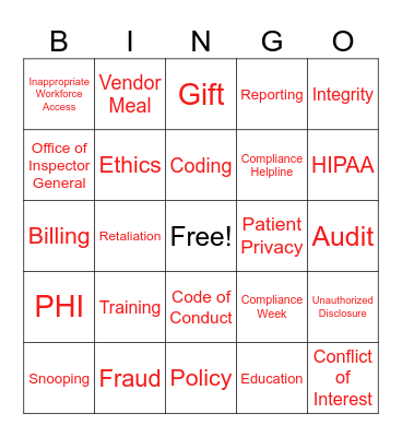 Compliance and Privacy Bingo Card