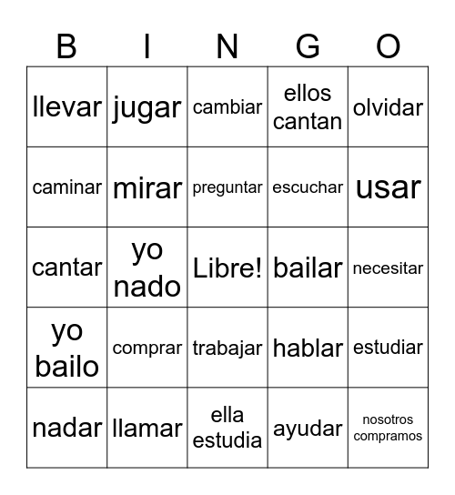 Verbs Set Bingo Card