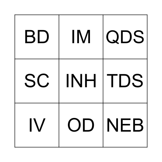 Prescribing Bingo Card