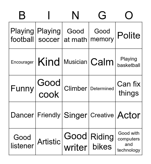 Talent Bingo Card