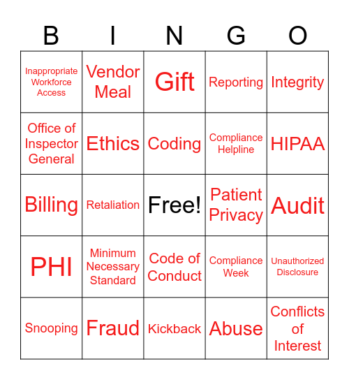 Compliance and Privacy Bingo Card