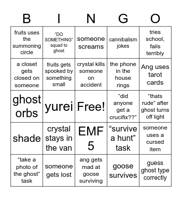 Squad phasmo bingo Card