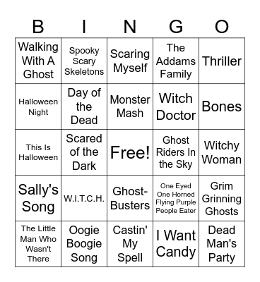 Halloween Song Bingo Card