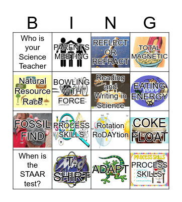 Science Night Bingo Card