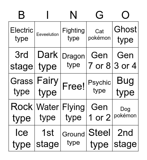 Pokémon Bingo Card