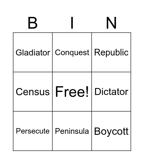 Ancient Rome Bing Bingo Card