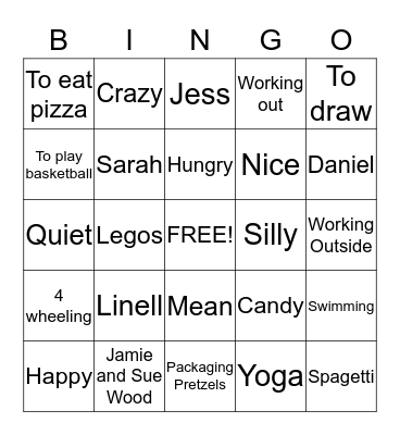 What I Like/Think Have/Feel BINGO Card