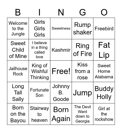 Music Bing Bingo Card