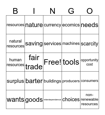 Economics Bingo Card