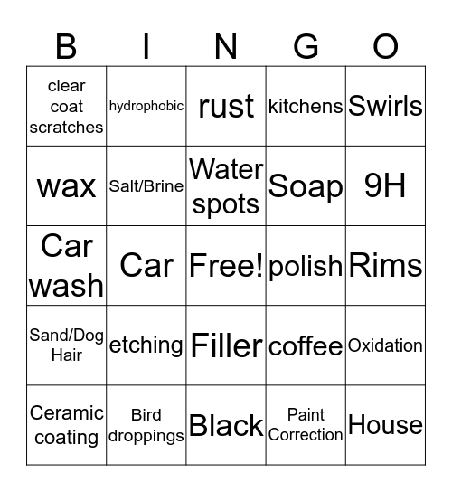 Car detailing Bingo Card